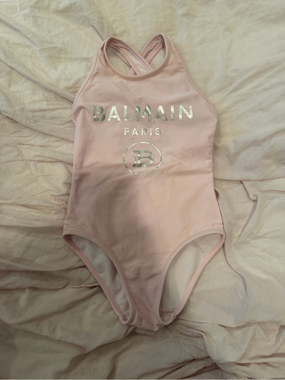 Balmain Pink Logo Cross-Back One-Piece